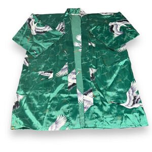 Beautiful Vintage Juguemm Japanese Kimono Robe Long Maxi Unisex Green